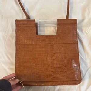 BEIS Tan Crocodile-Embossed Shoulder Bag